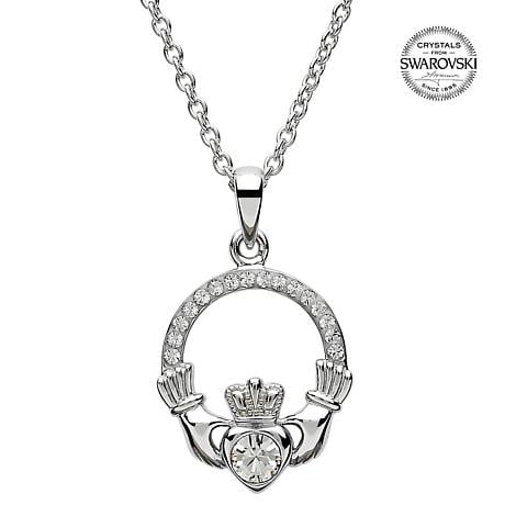 Alternate Image 4 for Irish Necklace | Sterling Silver Claddagh Swarovski Crystal Birthstone Pendant