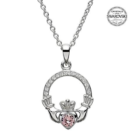 Alternate Image 6 for Irish Necklace | Sterling Silver Claddagh Swarovski Crystal Birthstone Pendant
