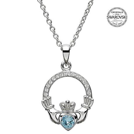 Alternate Image 3 for Irish Necklace | Sterling Silver Claddagh Swarovski Crystal Birthstone Pendant