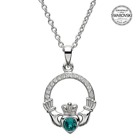 Alternate Image 5 for Irish Necklace | Sterling Silver Claddagh Swarovski Crystal Birthstone Pendant