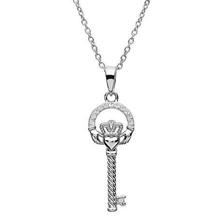 Product Image for Irish Necklace | Sterling Silver Swarovski Crystal Claddagh Key Pendant