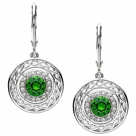 Irish Earrings | Sterling Silver Swarovski Crystal Emerald Celtic Earrings