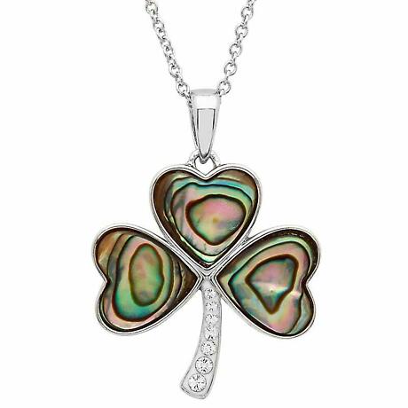Irish Necklace | Sterling Silver Swarovski Crystal & Abalone Shamrock Pendant
