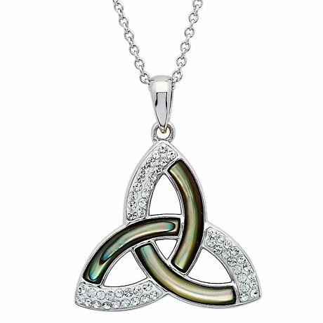 Product Image for Irish Necklace | Sterling Silver Swarovski Crystal & Abalone Trinity Knot Pendant