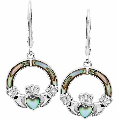 Product Image for Irish Earrings | Sterling Silver Swarovski Crystal & Abalone Drop Claddagh Earrings