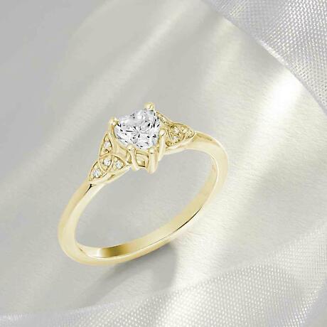 Alternate Image 1 for Irish Engagement Ring | Cliodhna 14K Yellow  Diamond Heart Celtic Trinity Knot Ring