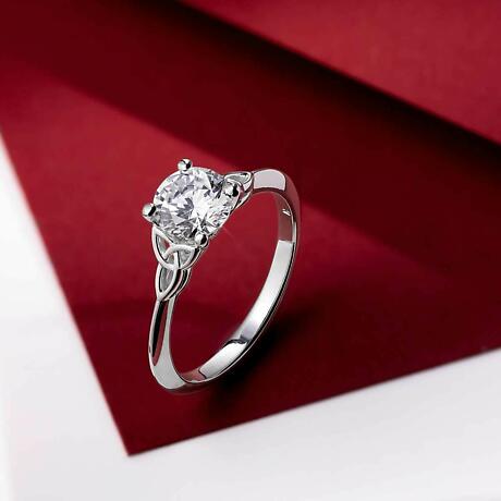 Alternate Image 1 for Irish Engagement Ring | Fiadh 14K White Gold 1ct Diamond Solitaire Celtic Trinity Knot Ring 