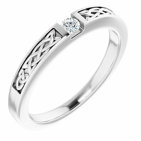 Irish Ring | Ardghal 14k White Gold Diamond Mens Narrow Celtic Knot Ring 