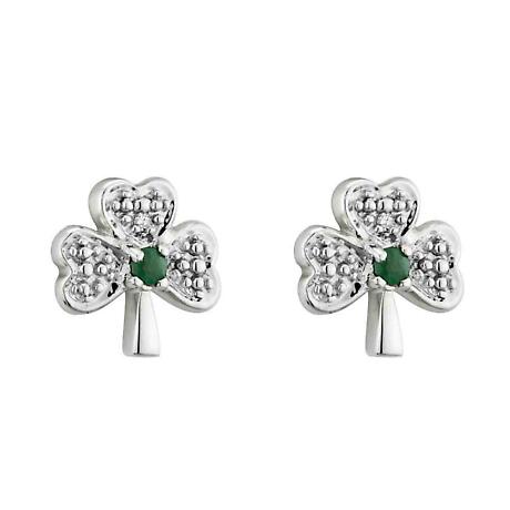 Product Image for 14k White Gold with Emerald and Diamonds Shamrock Earrings