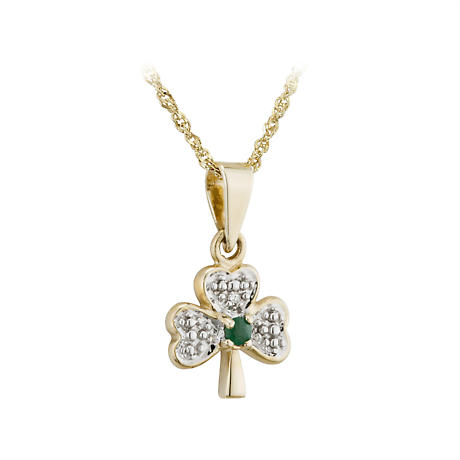 Product Image for Irish Necklace | 14k Yellow Gold Diamond & Emerald Shamrock Pendant
