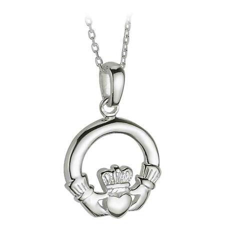 Irish Necklace - Sterling Silver Classic Claddagh Pendant with Chain