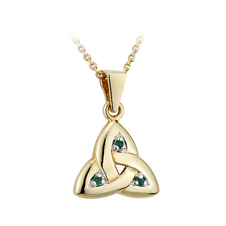 Irish Necklace | 14k Gold Trinity Knot Emerald Pendant