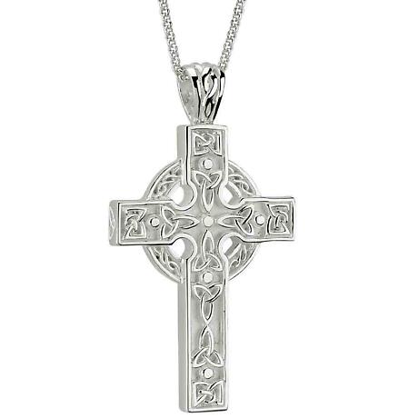 Product Image for Celtic Pendant - Men's Sterling Silver Celtic Trinity Knot detail Cross with Chain