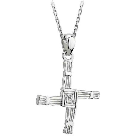 Irish Necklace - Sterling Silver Double Sided St Brigid's Cross Pendant with Chain