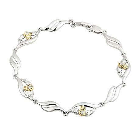 Product Image for Irish Bracelet | Diamond Sterling Silver and 10k Yellow Gold Claddagh Bracelet