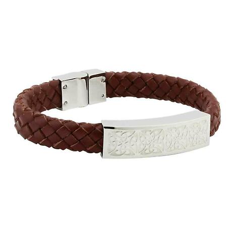 Irish Bracelet - Men's Stainless Steel Brown Leather Bracelet