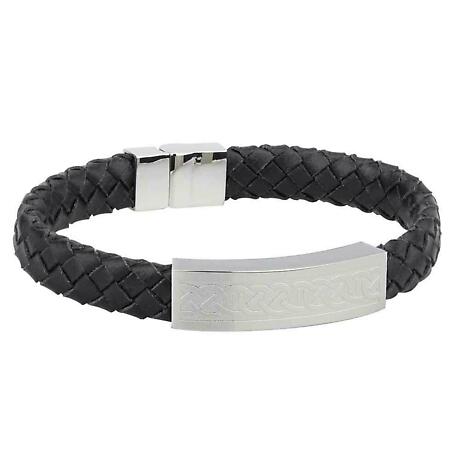 Product Image for Irish Bracelet - Steel Men's Medium Black Leather Bracelet