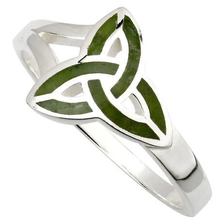 Irish Ring | Connemara Marble Sterling Silver Trinity Knot Ring