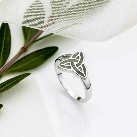 Alternate Image 1 for Irish Ring | Connemara Marble Sterling Silver Trinity Knot Ring