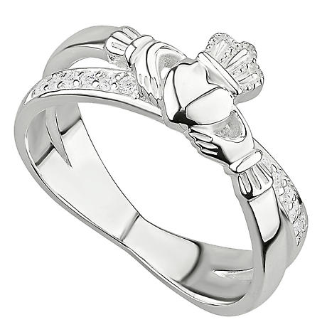 Product Image for Irish Rings | Sterling Silver Ladies Crystal Crossover Claddagh Ring