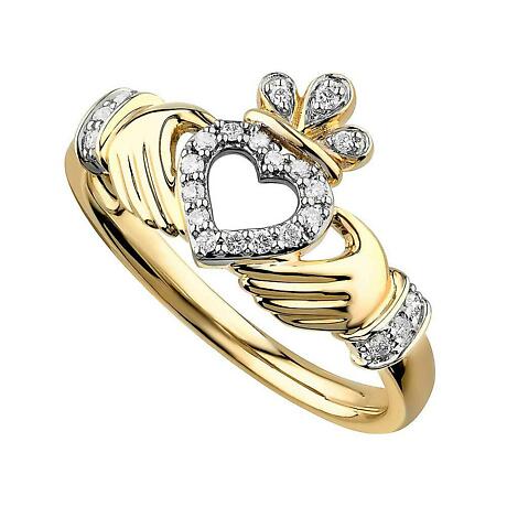 Claddagh Ring | Ladies 14k Gold Diamond Heart Irish Claddagh Ring