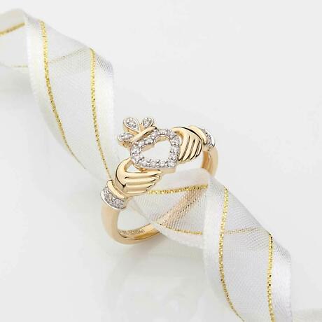 Alternate Image 1 for Claddagh Ring | Ladies 14k Gold Diamond Heart Irish Claddagh Ring
