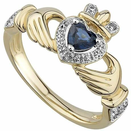 Product Image for Irish Rings | 14k Gold Sapphire & Diamond Ladies Claddagh Ring