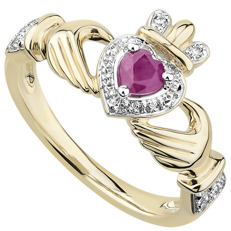 Product Image for Irish Rings | 14k Gold Ruby & Diamond Ladies Claddagh Ring