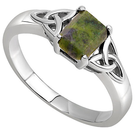 Product Image for Irish Ring | Sterling Silver Baguette Ladies Connemara Marble Trinity Knot Ring