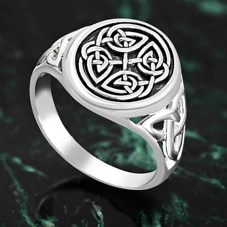 Alternate Image 1 for Irish Ring | Sterling Silver Oxidized Mens Celtic Knot Signet Ring