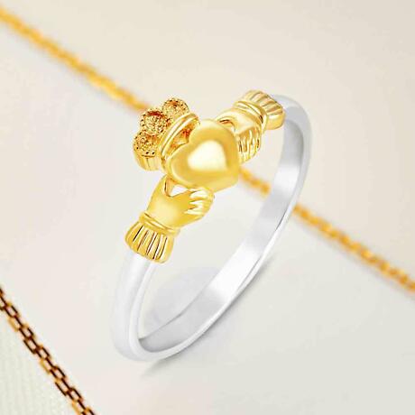 Alternate Image 1 for Irish Ring | 10k Gold & Sterling Silver Ladies Claddagh Ring