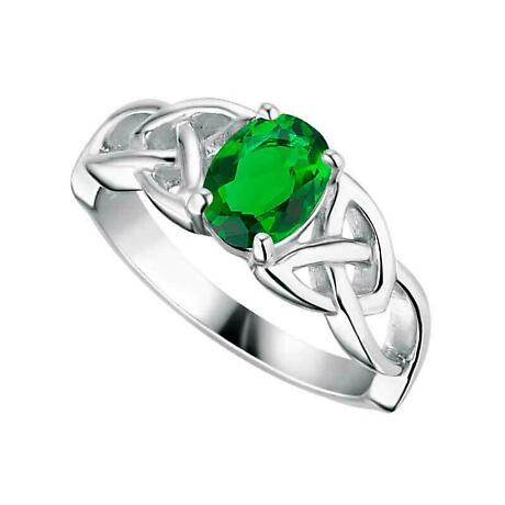 Irish Ring | Sterling Silver Green Crystal Celtic Trinity Knot Ring