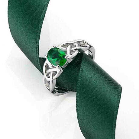 Alternate Image 2 for Irish Ring | Sterling Silver Green Crystal Celtic Trinity Knot Ring