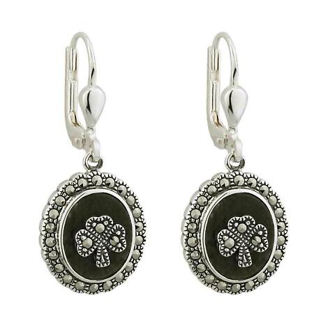 Product Image for Sterling Silver Marcasite Shamrock Marble Earrings