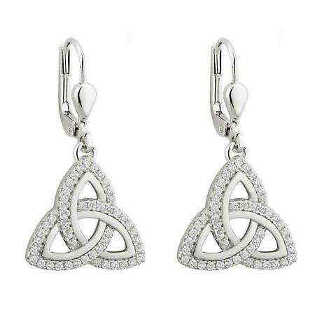 Trinity Knot Earrings - Sterling Silver Cublic Zirconia Drop Irish ...