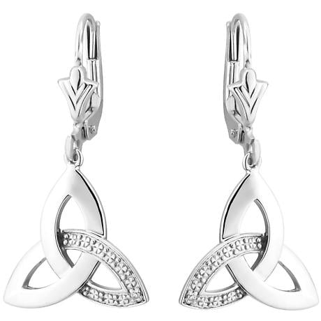 Product Image for Celtic Earrings | 14k White Gold with Diamonds Trinity Knot Drop Earrings