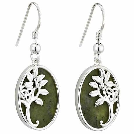 Product Image for Irish Earrings | Sterling Silver Connemara Marble Celtic Tree of Life Green Earrings