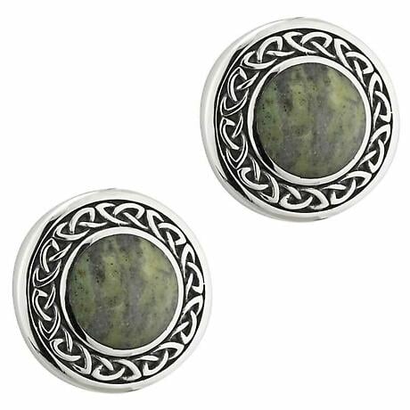 Irish Earrings | Connemara Marble Sterling Silver Celtic Knot Stud Earrings