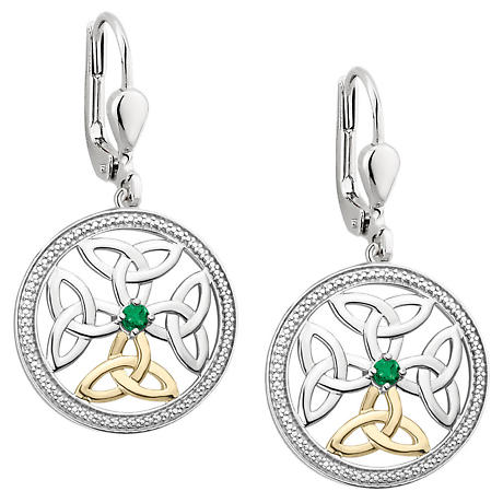 Product Image for Irish Earrings | 10k Gold & Sterling Silver Trinity Knot Crystal Drop Celtic Earrings