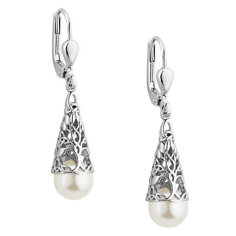 Product Image for Irish Earrings | Sterling Silver Glass Pearl Trinity Knot Earrings