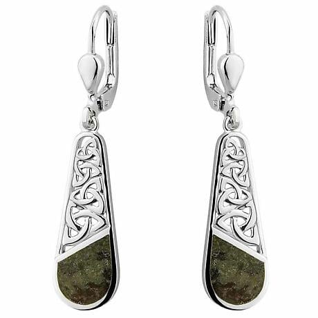 Irish Earrings | Sterling Silver Connemara Marble Accent Trinity Knot Earrings
