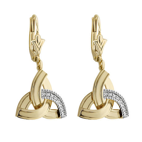 Product Image for Irish Earrings | 14k Gold Diamond Drop Celtic Trinity Knot Earrings