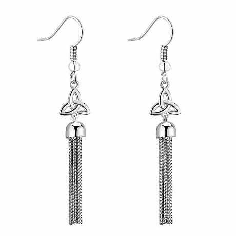 Product Image for Irish Earrings | Sterling Silver Tassel Drop Trinity Knot Earrings