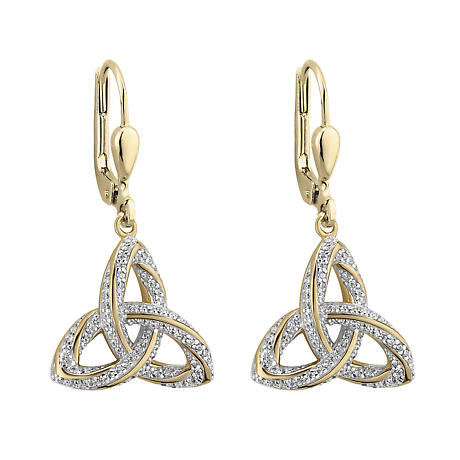 Product Image for Irish Earrings | Vermeil Gold Overlay Sterling Silver Drop Crystal Celtic Trinity Knot Earrings