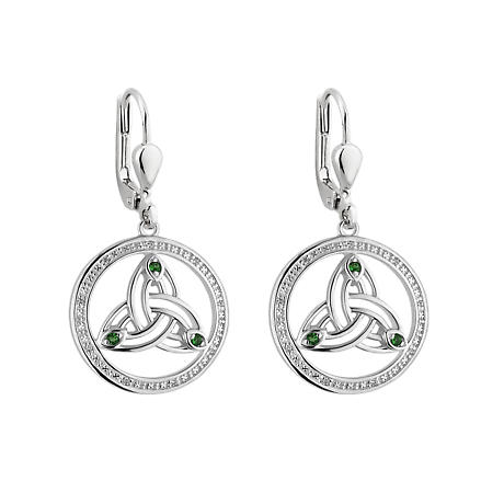 Product Image for Irish Earrings | Sterling Silver Crystal Round Drop Celtic Trinity Knot Earrings