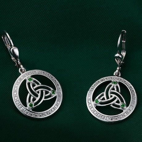 Alternate Image 1 for Irish Earrings | Sterling Silver Crystal Round Drop Celtic Trinity Knot Earrings