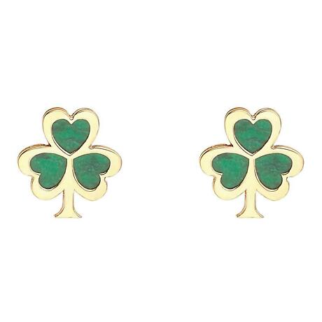 Irish Earrings | 10k Gold Malachite Shamrock Stud Earrings