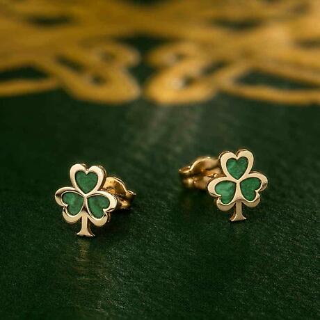 Alternate Image 1 for Irish Earrings | 10k Gold Malachite Shamrock Stud Earrings