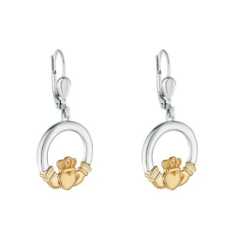 Irish Earrings | Diamond 10k Gold & Sterling Silver Ladies Claddagh Earrings