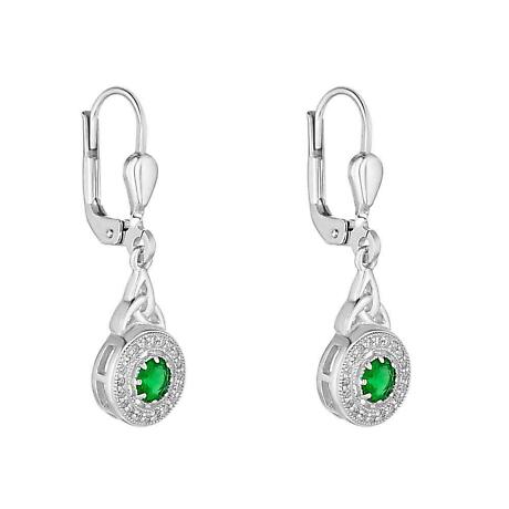 Irish Earrings | Sterling Silver Green Crystal Cluster Celtic Trinity Knot Earrings